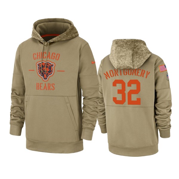 Men's Chicago Bears #32 David Montgomery Tan 2019 NFL Salute to Service Sideline Therma Pullover Hoodie Men's Chicago Bears #32 David Montgomery Tan 2019 NFL Salute to Service Sideline Therma Pullover Hoodie